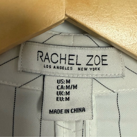 Rachel Zoe White Pinstripe Blazer Jacket Size M Open Front 3/4 Sleeve - Picture 5 of 7